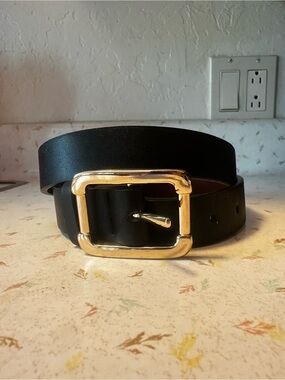 Classic Black and brown reversible Leather womens Belt with Gold Buckle
